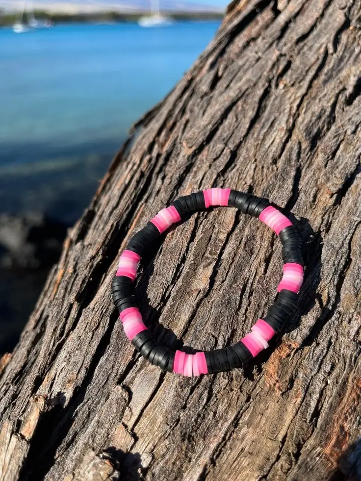 pink and black clay bead bracelet 🩷🖤
