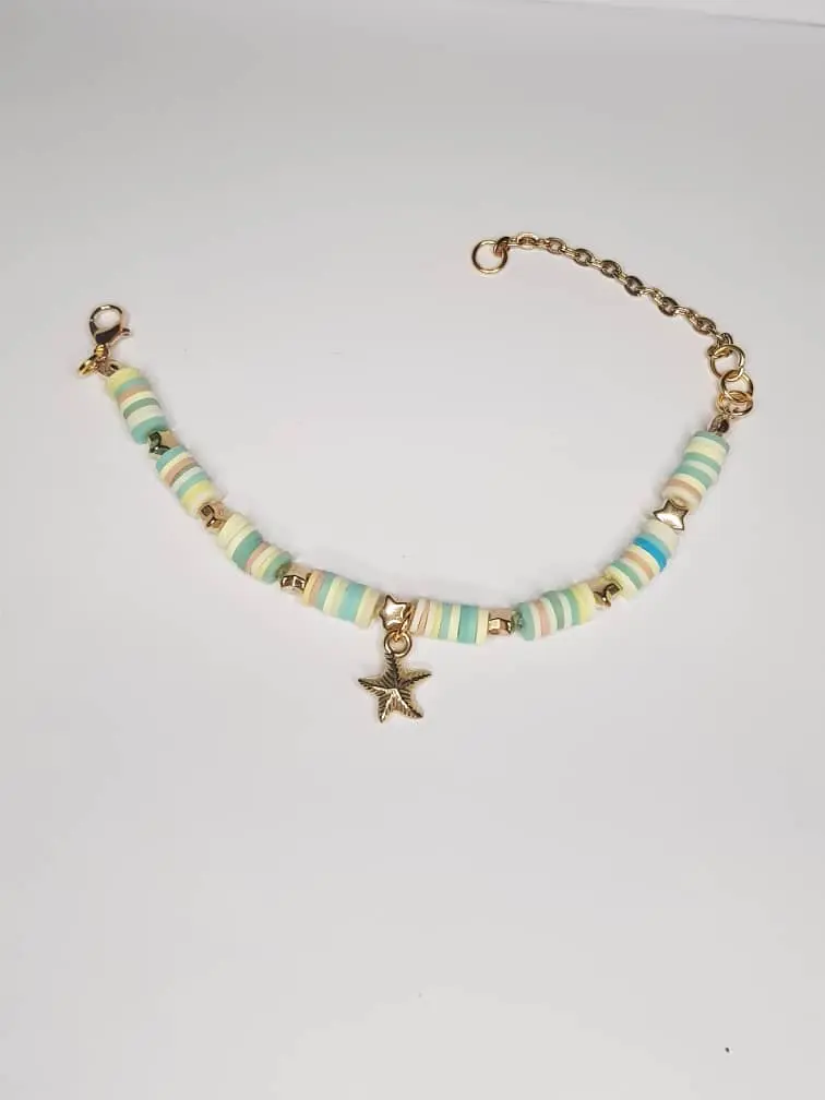 beach clay bead bracelet with sea star charm 🌟🤍