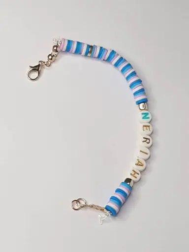 clay bead bracelet with name that you want 🩵💜🤍