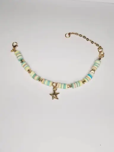 beach clay bead bracelet with sea star charm 🌟🤍